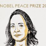 Venezuelan opposition leader María Corina Machado celebrates after being awarded the 2025 Nobel Peace Prize in Oslo, Norway, recognized for her courage in defending democracy and human rights