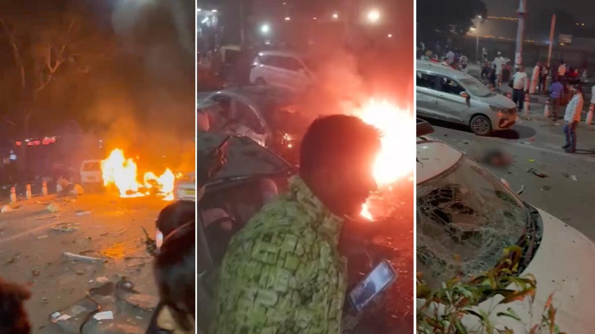 Smoke and fire near Red Fort Metro Station after powerful explosion in New Delhi, November 2025