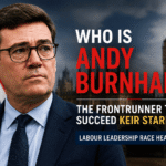 Andy Burnham speaking during a political event as he emerges as a frontrunner to replace Keir Starmer