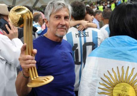 Lionel Messi and his father Jorge Messi during a public appearance