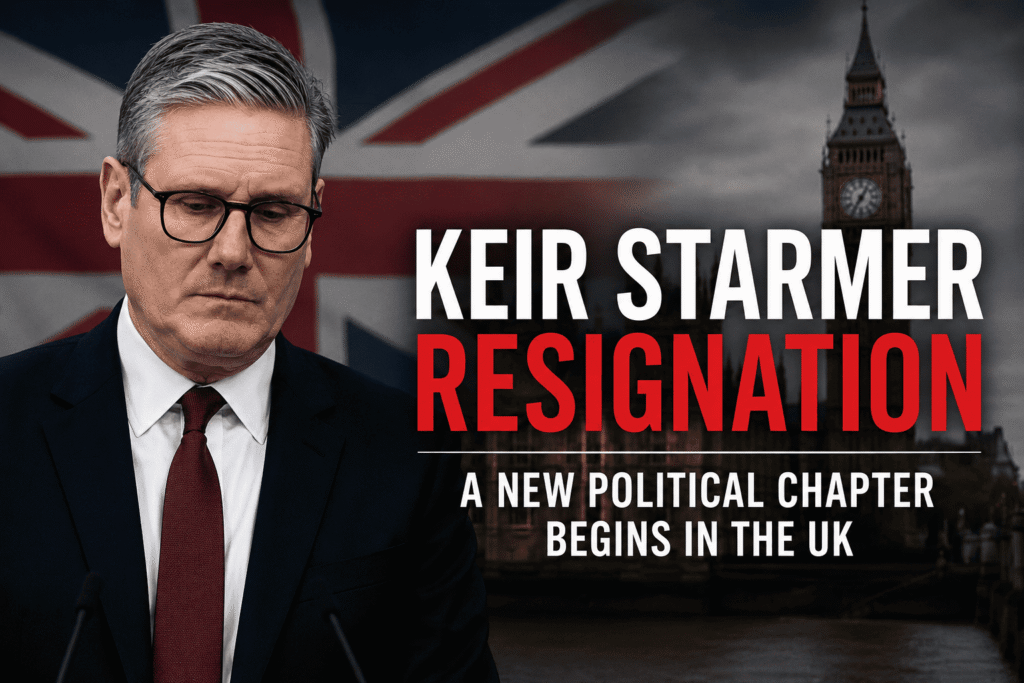 Keir Starmer speaking during resignation announcement amid political pressure in the United Kingdom