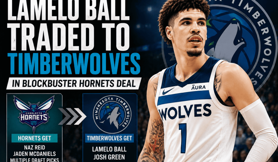 LaMelo Ball in a Minnesota Timberwolves-themed trade graphic following blockbuster deal with the Charlotte Hornets