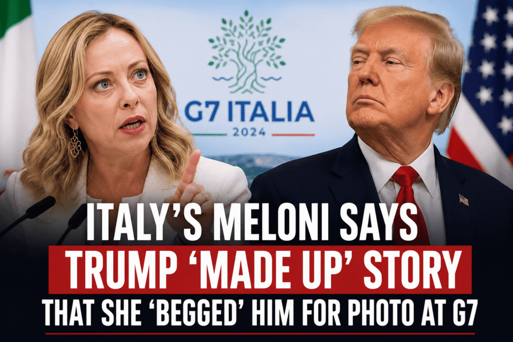 Italian Prime Minister Giorgia Meloni and US President Donald Trump talking on a sofa during the G7 summit.