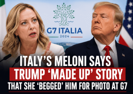 Italian Prime Minister Giorgia Meloni and US President Donald Trump talking on a sofa during the G7 summit.