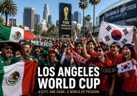 Mexico and South Korea football fans gathering in Los Angeles during the World Cup