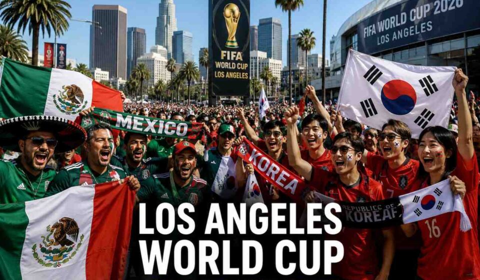 Mexico and South Korea football fans gathering in Los Angeles during the World Cup