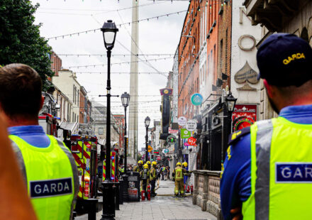 Emergency services outside a mosque in Dublin following a suspected arson incident