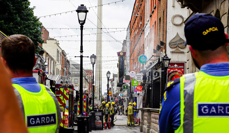 Emergency services outside a mosque in Dublin following a suspected arson incident