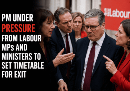 UK Prime Minister Keir Starmer walking outside during a public visit, appearing deep in thought amid a political crisis.