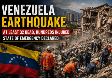 Rescue workers searching through earthquake rubble in Caracas, Venezuela
