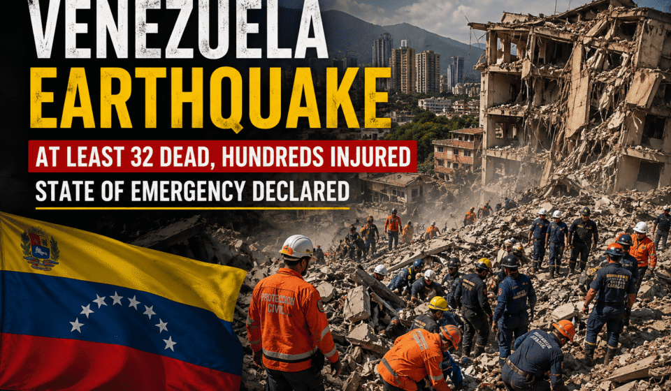 Rescue workers searching through earthquake rubble in Caracas, Venezuela