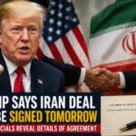 Donald Trump speaking about a potential agreement with Iran amid ongoing diplomatic negotiations