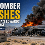 B-52 Stratofortress bomber crash at Edwards Air Force Base in California as emergency crews respond and an investigation begins.