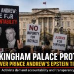 Protesters gather outside Buckingham Palace demanding accountability over Prince Andrew's Epstein ties.