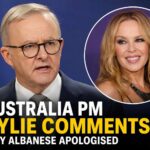 Australian Prime Minister Anthony Albanese speaking after apologising for comments about Kylie Minogue
