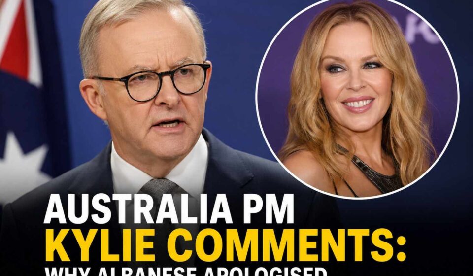 Australian Prime Minister Anthony Albanese speaking after apologising for comments about Kylie Minogue