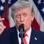 Donald Trump outside a courthouse as legal proceedings continue in the BBC subpoena case