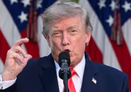 Donald Trump outside a courthouse as legal proceedings continue in the BBC subpoena case