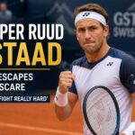 Casper Ruud celebrates after defeating Jaime Faria in a tough Swiss Open Gstaad match