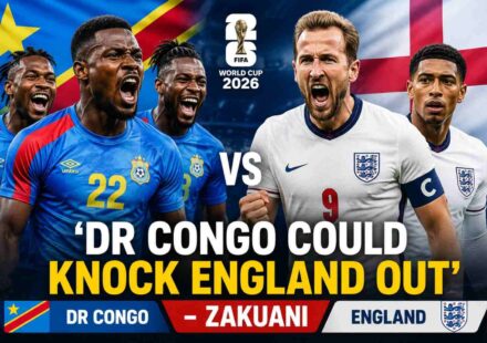 DR Congo players celebrating before their World Cup knockout match against England