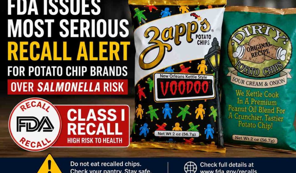 ags of Zapp's and Dirty potato chips recalled by the FDA due to potential salmonella contamination