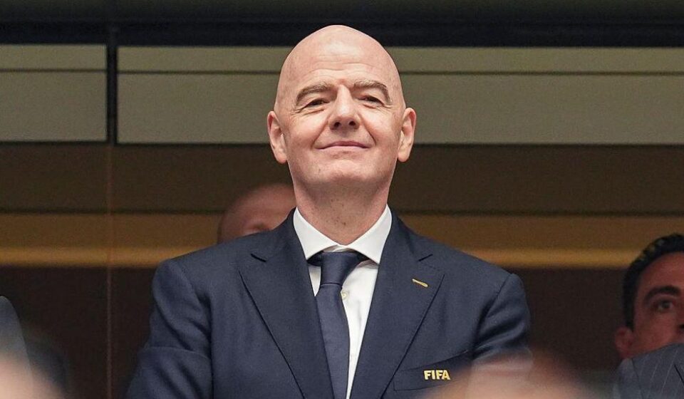 FIFA President Gianni Infantino with the FIFA World Cup trophy during discussions on tournament expansion