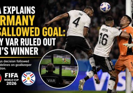 Germany defender Jonathan Tah reacts after his goal was disallowed following a VAR review against Paraguay