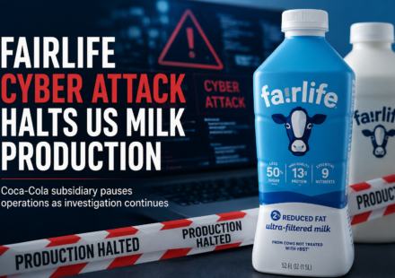 Exterior of a Fairlife milk production facility after production was paused following a cyber attack.