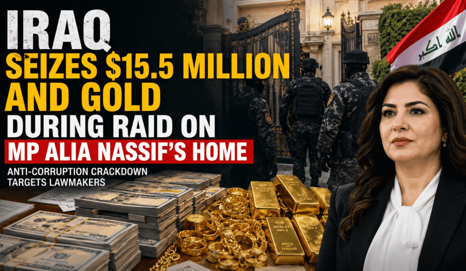 Iraqi security officers conduct an anti-corruption raid at the home of MP Alia Nassif