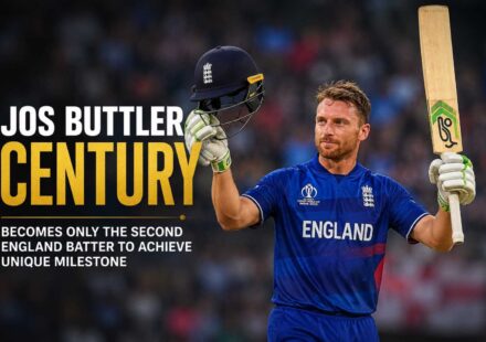 Jos Buttler celebrates after scoring a historic century for England in international cricket.