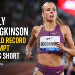 Keely Hodgkinson racing in the women's 800m during her world record attempt at Hayward Field in Eugene