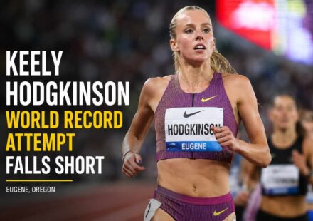 Keely Hodgkinson racing in the women's 800m during her world record attempt at Hayward Field in Eugene
