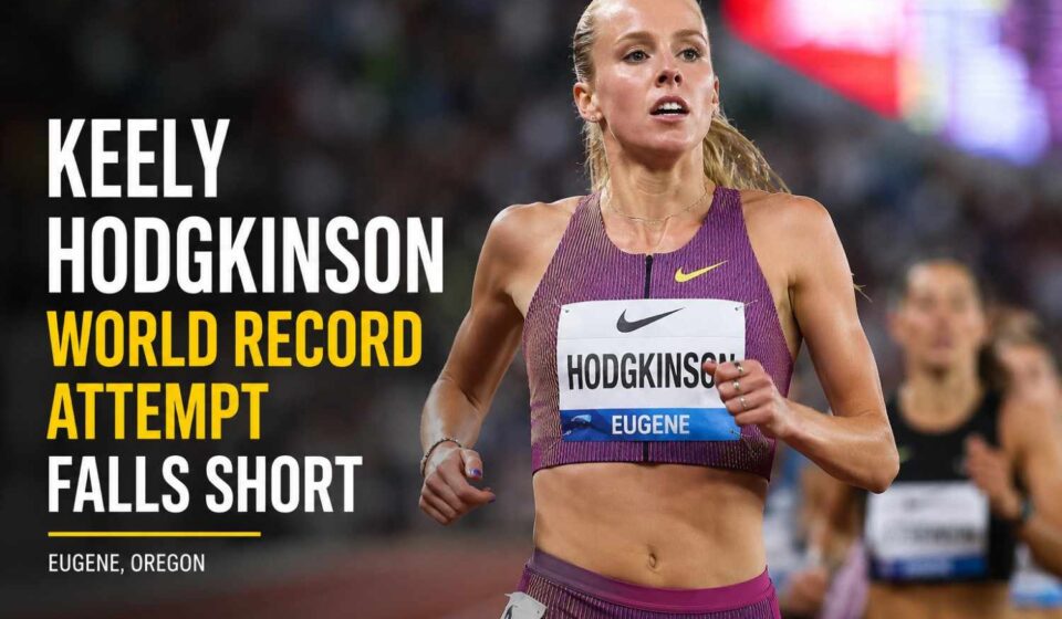 Keely Hodgkinson racing in the women's 800m during her world record attempt at Hayward Field in Eugene