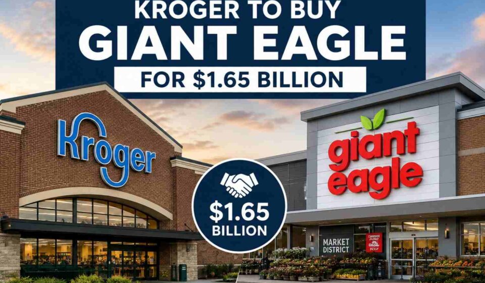 Kroger storefront alongside Giant Eagle branding after $1.65 billion acquisition announcement