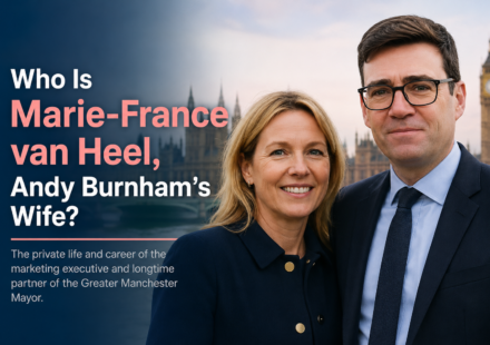 Marie-France van Heel standing alongside her husband Andy Burnham at a public event