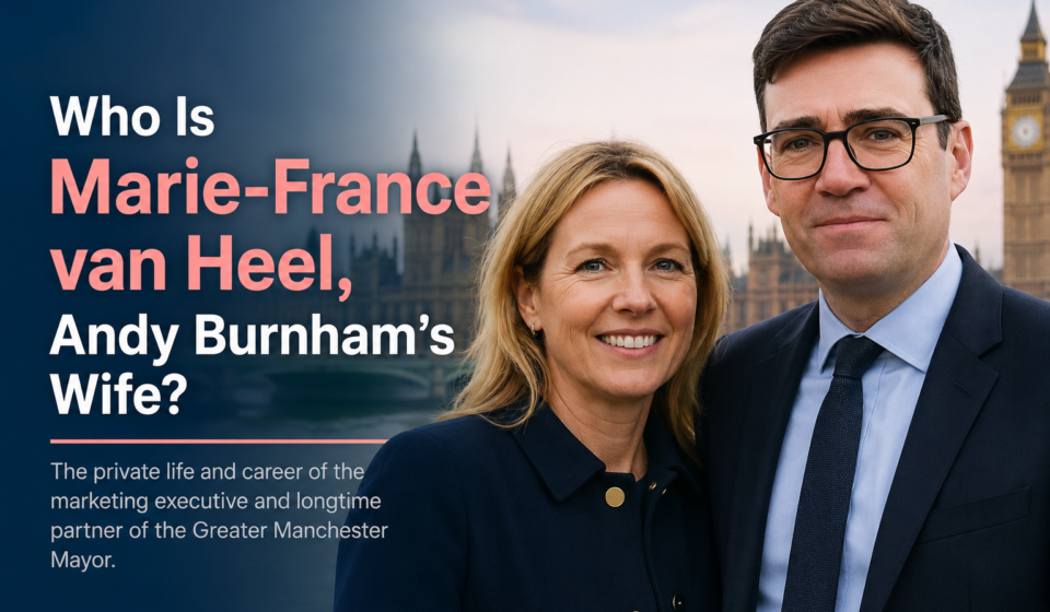 Marie-France van Heel standing alongside her husband Andy Burnham at a public event