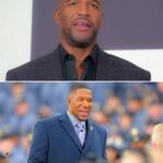 Michael Strahan speaking during an interview about criticism surrounding his conversation with Chris Johnson