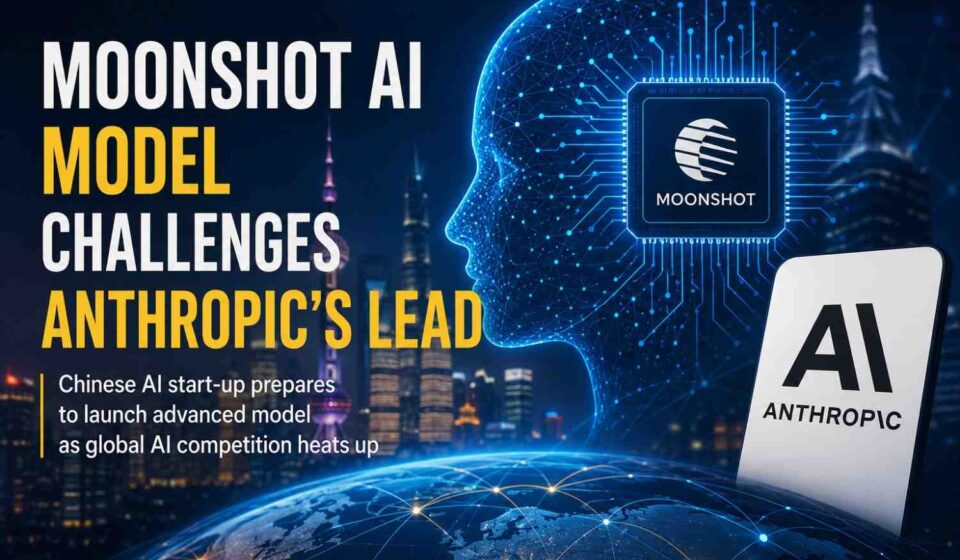 Illustration representing Moonshot AI launching a new artificial intelligence model to compete with Anthropic.