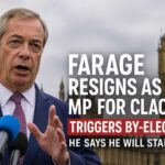 Nigel Farage speaking during a press conference after announcing his resignation as MP for Clacton.