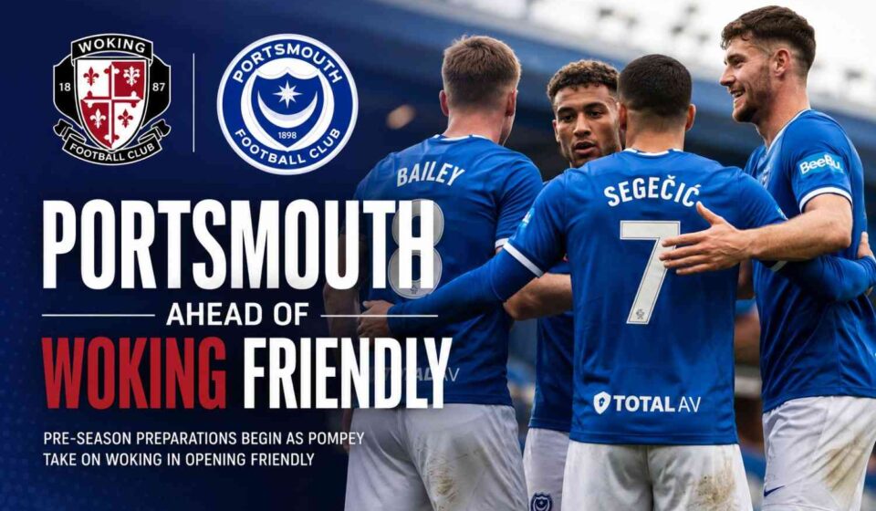 Portsmouth players warming up before the pre-season friendly against Woking