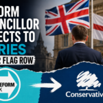 Reform UK councillor announcing defection to the Conservative Party following a flag controversy