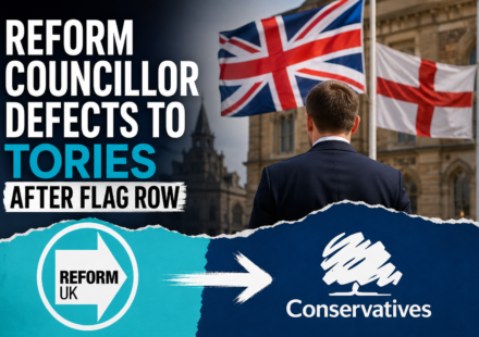 Reform UK councillor announcing defection to the Conservative Party following a flag controversy