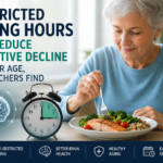 Older adult eating a healthy meal while following a restricted eating hours schedule to support brain health