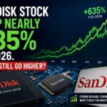 Chart showing Sandisk Stock rising sharply during 2026 with semiconductor market background