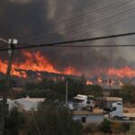Massive wildfire burning through a forested area in Spain as emergency crews respond