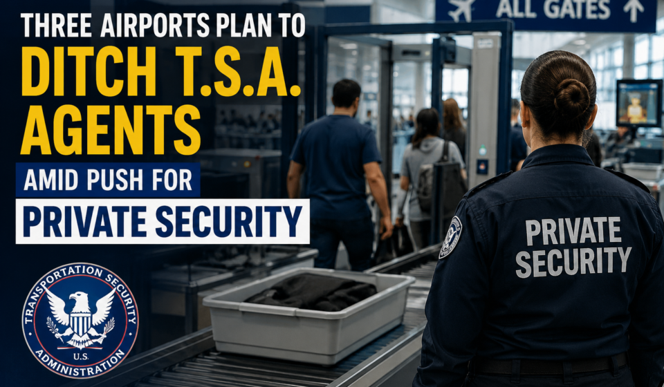 Airport security checkpoint as three U.S. airports explore TSA private security screening options