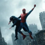 Tom Holland as Spider-Man in Spider-Man Brand New Day during a dramatic New York City action sequence