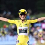 Leading riders competing in the Tour de France Femmes 2026 during a mountain stage