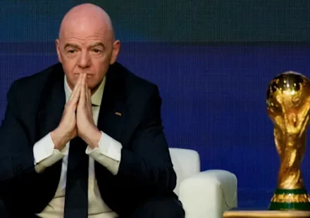 FIFA and UEFA logos representing reports about a potential sale of World Cup commercial stakes