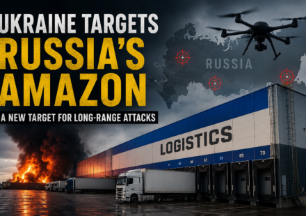 Large logistics warehouse in Russia representing infrastructure targeted by Ukraine's long-range attacks.